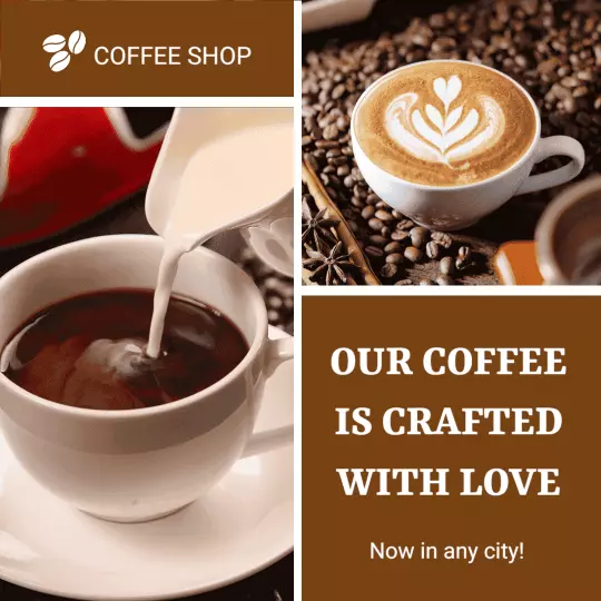 Warm Brown Coffee Shop with Artisan Craft Promotion Ad Template