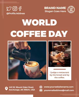 Warm Brown Coffee Themed World Coffee Day Poster Template