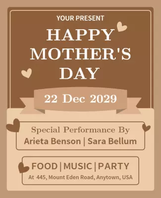 Warm Brown Heart-Themed Mother's Day Celebration Poster Template