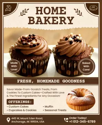 Warm Brown Homemade Bakery Fresh Cakes Treats Poster Template