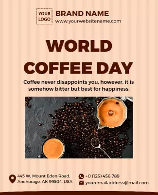Warm Brown Vertical World Coffee Day Celebration Poster Template