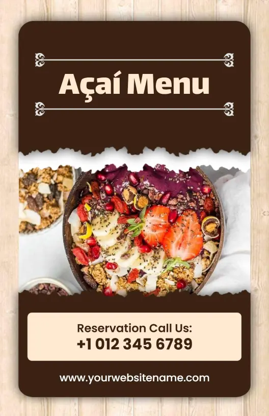 Warm Brown Wood Texture Açaí Menu Template