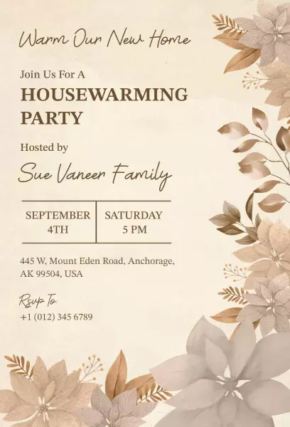 Warm Earthy Floral Housewarming Celebration Invitation Template
