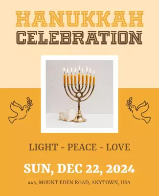 Warm Gold Hanukkah Celebration with Menorah Poster Template