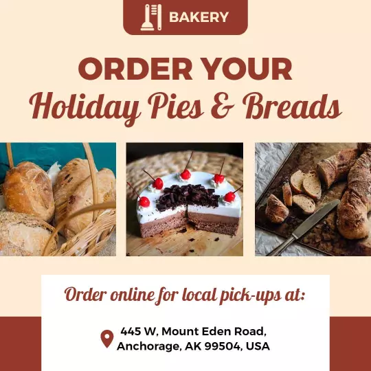 Warm Holiday Pies and Breads Ordering for Bakery Ad Template