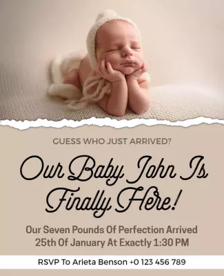 Warm Neutral Baby Announcement with Adorable Infant Photo Poster Template