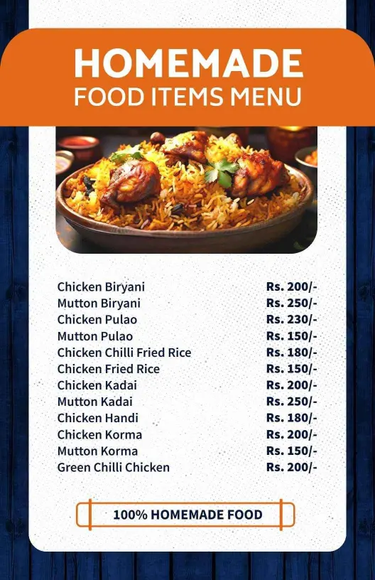 Warm Orange and Blue Homemade Dish Menu Template