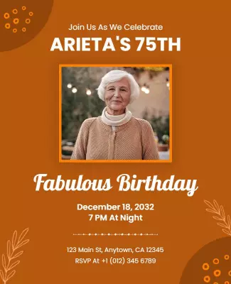 Warm Orange Elegant 75th Birthday Celebration Poster Template