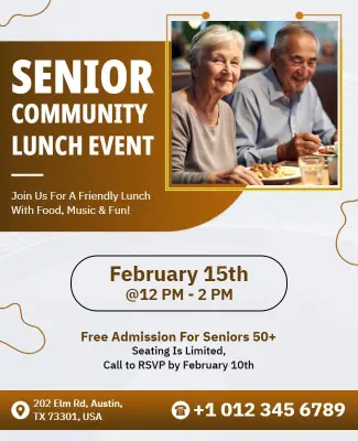 Warm Orange Social Gathering for Seniors Lunch Flyer Template