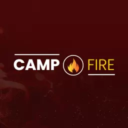 Warm Red Background Highlighting a Cozy Campfire Logo Template
