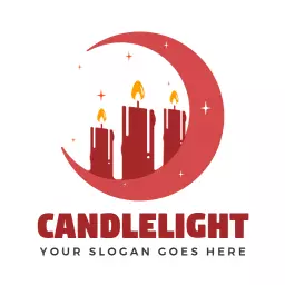 Warm Red Moon with Illuminating Candlesticks Candlelight Logo Template