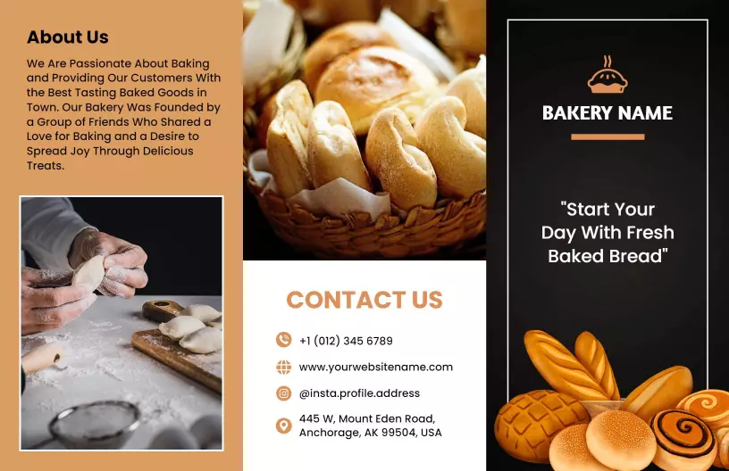 Warm Rustic Bakery Fresh Bread and Treats Brochure Template