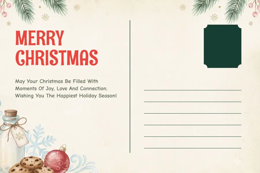 Warm Wishes for a Merry Christmas Postcard Template