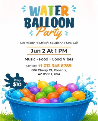 Water Balloon Party Event Poster Template