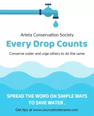 Water Conservation Themed Every Drop Counts Awareness Poster Template