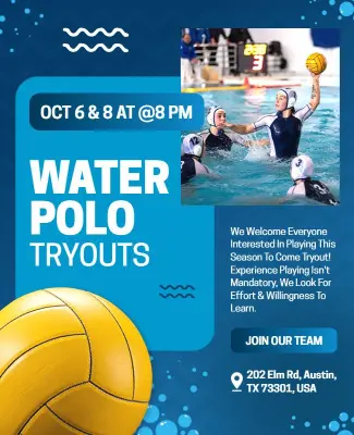 Water Polo Team Tryouts Flyer Template