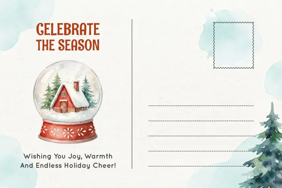 Watercolor Snowy Christmas Greeting Postcard Template