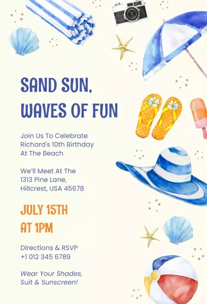 Waves of Fun Beach Party Birthday Celebration Invitation Template