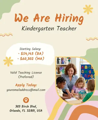 We Are Hiring Kindergarten Teacher Poster Template