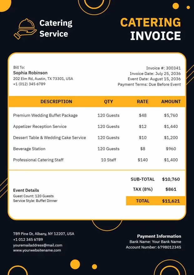 Wedding Catering Event Service with Billing Invoice Template
