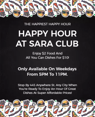 Weekday Happy Hour Food Deals Flyer Template