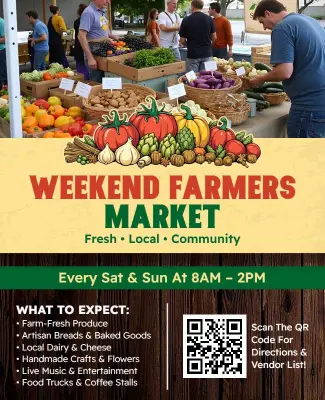 Weekend Farmers Market Event with Fresh Produce Flyer Template