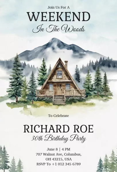 Weekend in the Woods Nature-Themed 30th Birthday Invitation Template