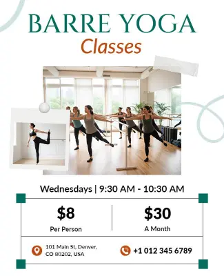 Weekly Barre Yoga Fitness Classes Flyer Template