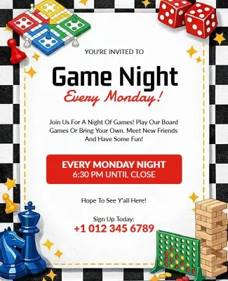 Weekly Board Game Night Invitation Flyer Template