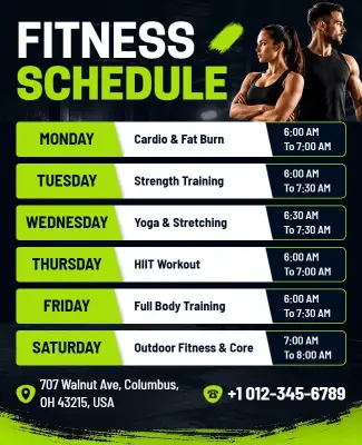 Weekly Fitness Class Schedule Poster Template