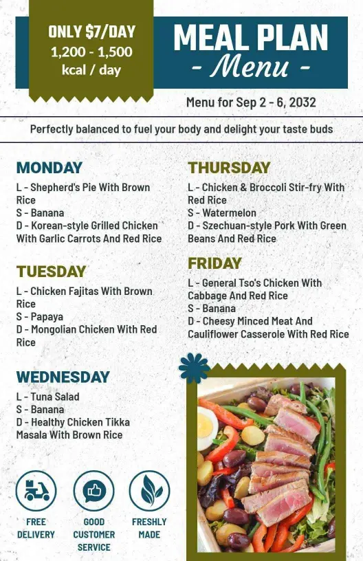 Weekly Meal Plan with Caloric Information Menu Template