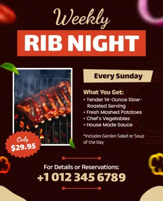Weekly Rib Night Promotion Flyer Template