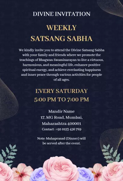 Weekly Satsang Sabha Spiritual Gathering Pooja Invitation Template