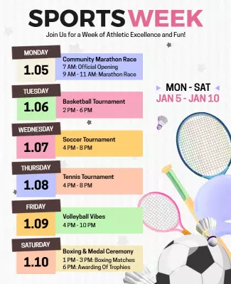 Weekly Sports Activities Event Schedule Flyer Template