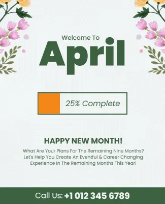 Welcome April with Floral Theme Flyer Template