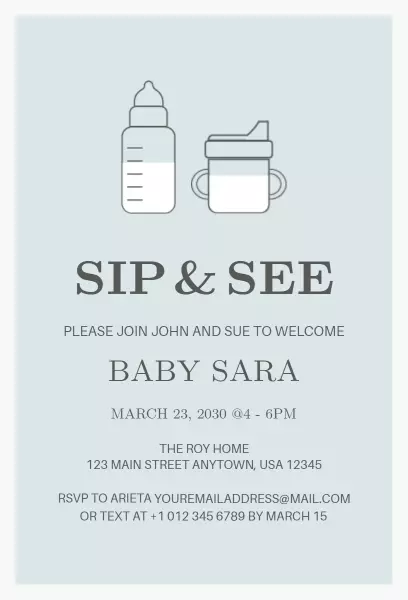 Welcoming Baby Sara Sip & See Celebration Invitation Template