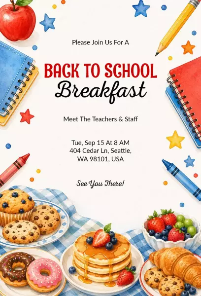 Welcoming Back To School Breakfast Gathering Invitation Template