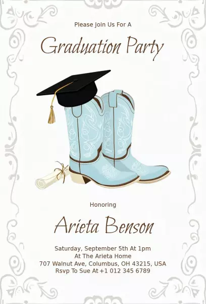 Western Boots Themed Graduation Celebration Invitation Template