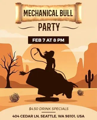 Western Mechanical Bull Riding Party Flyer Template