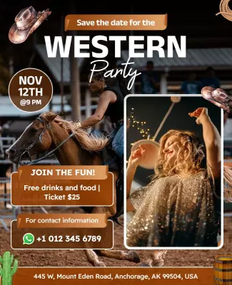 Western Party Celebration Flyer Template