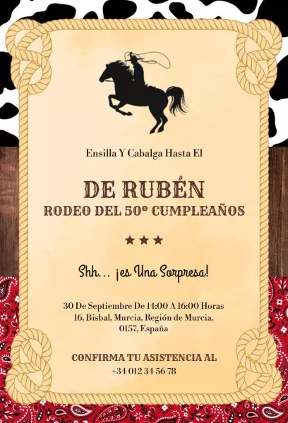 Western Rodeo 50th Birthday Celebration Invitation Template