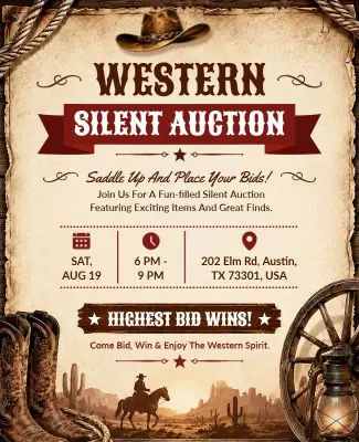Western Silent Auction Event Flyer Template