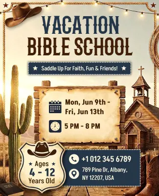Western Style Vacation Bible School Flyer Template