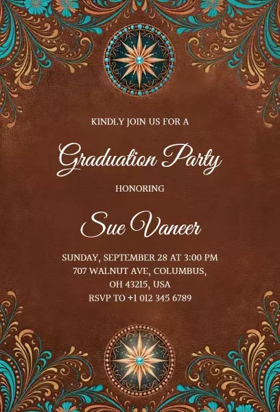 Western Themed Graduation Celebration Party Invitation Template