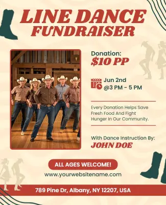 Western-themed Line Dance Charity Event Fundraiser Flyer Template