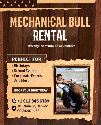 Western-Themed Mechanical Bull Rental Flyer Template