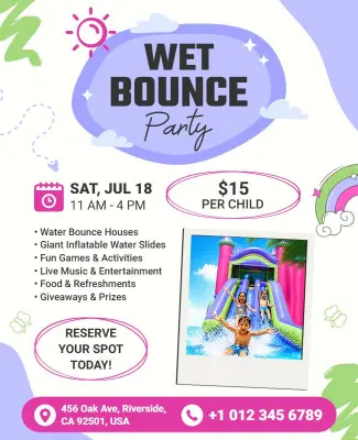 Wet Bounce House Party Flyer Template