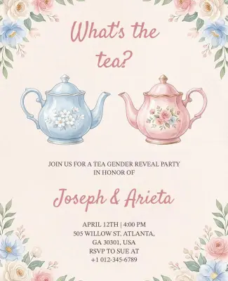 What's the Tea Party Gender Reveal Invitation Flyer Template