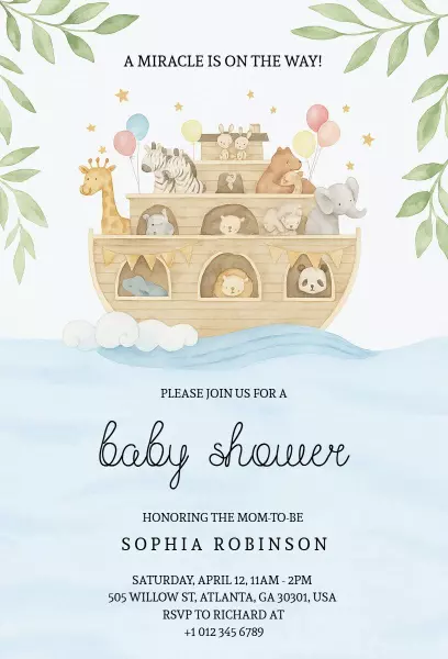 Whimsical Animal Noah's Ark Baby Shower Invitation Template
