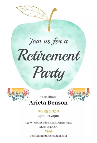 Whimsical Apple Green Retirement Celebration Party Invitation Template